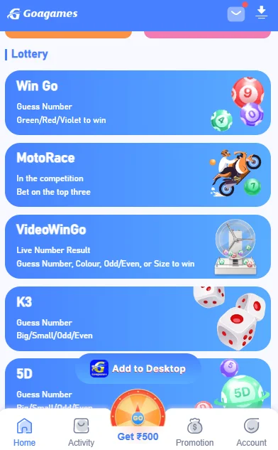 Goa Games Win Go Color Prediction & Lottery